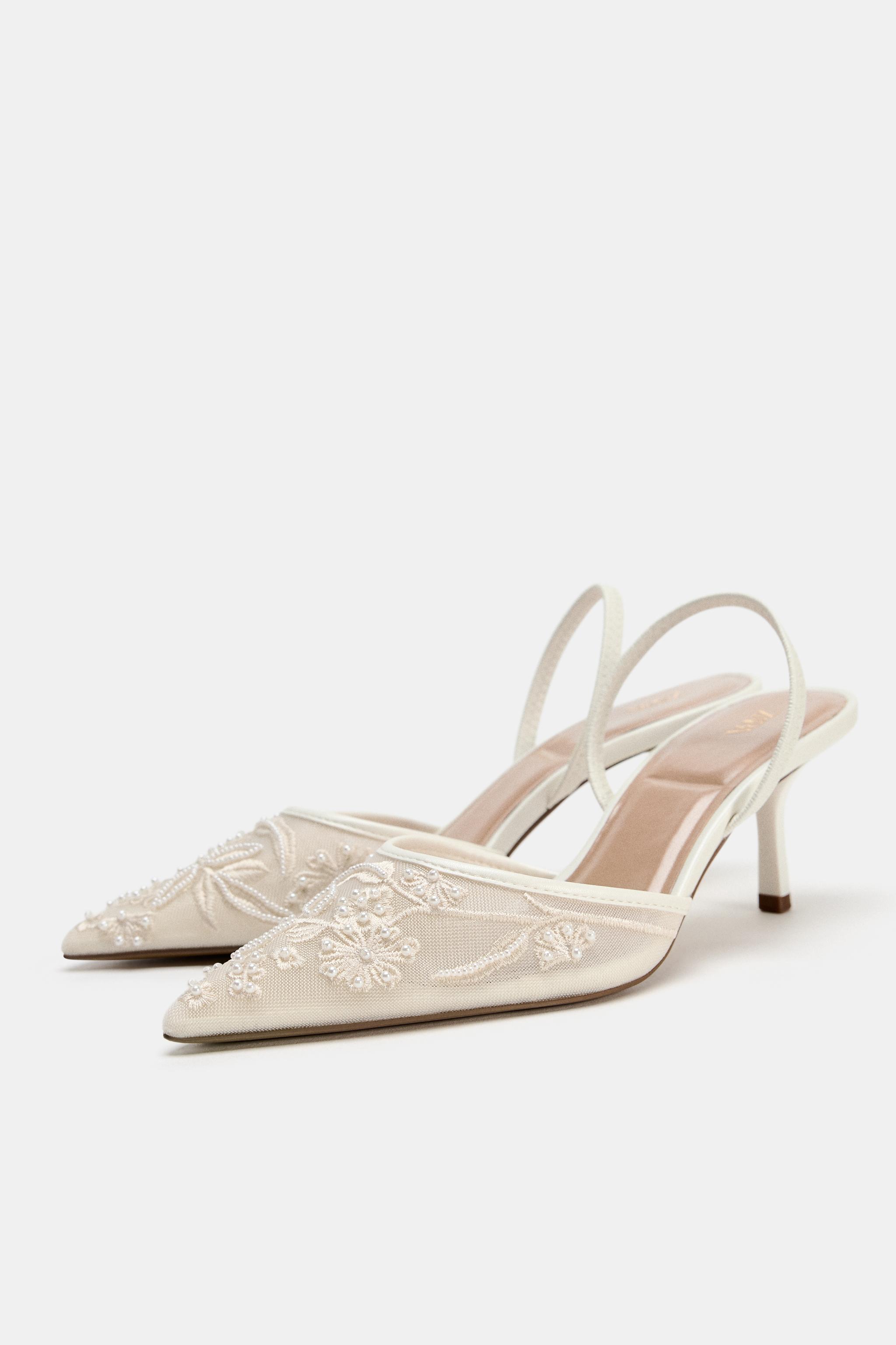 刺繍入りメッシュ、スリングバックスタイル - ホワイト | ZARA Japan